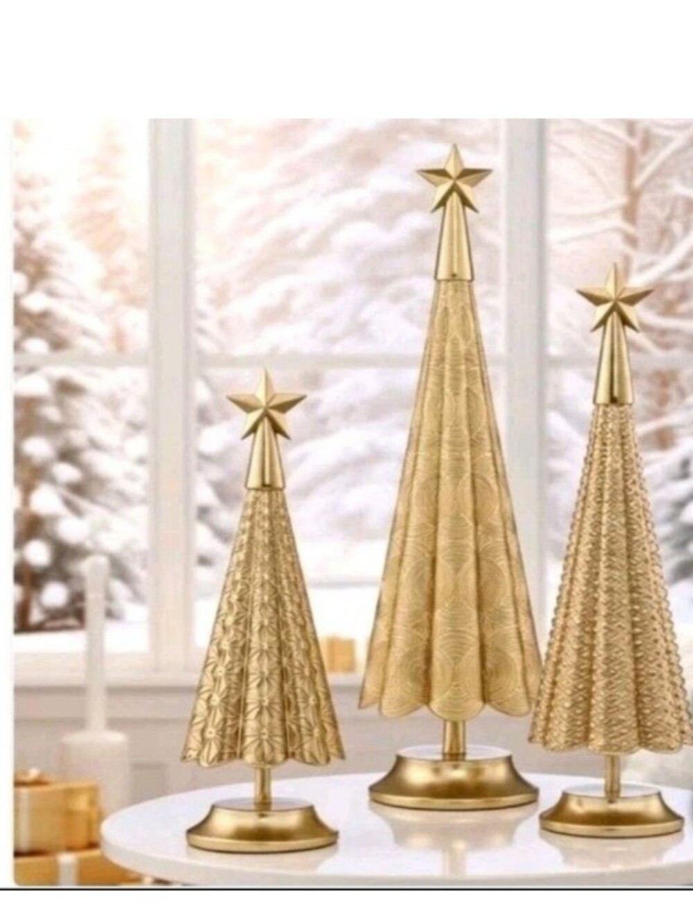 3-Piece Metallic Holiday Christmas Tree Set Resin Star Top Tabletop Decor